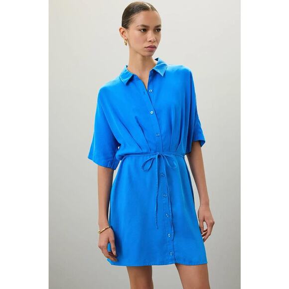 THAKOON COLLECTIVE Women's Tie Waist Mini Shirt Dress Size 10 In Blue